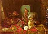 A Still Life with Fruit, Objets d'Art and a White Rose on a Table